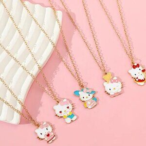 Hello Kitty Gold-Tone Enamel Necklaces – 5-Piece Pendant Charms